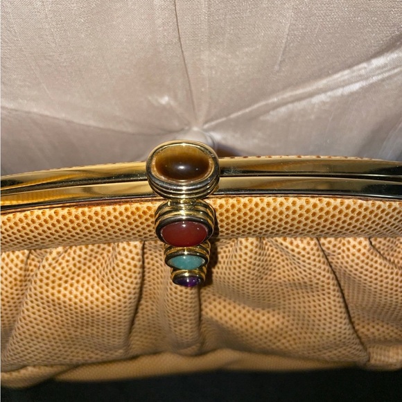Judith Lieber camel color reptile skin clutch - Picture 4 of 6
